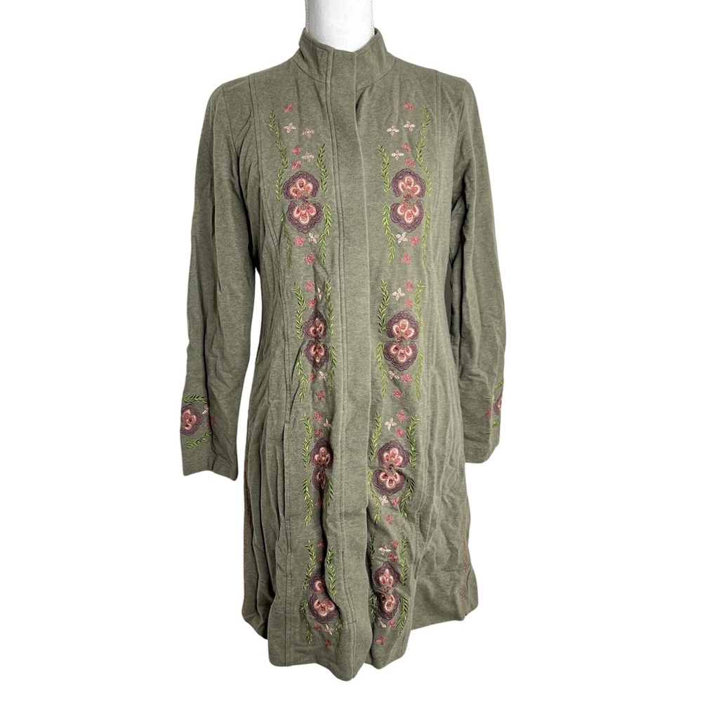 Sundance Royal Ambrosia Long Jacket Green Floral Embroidered Size S